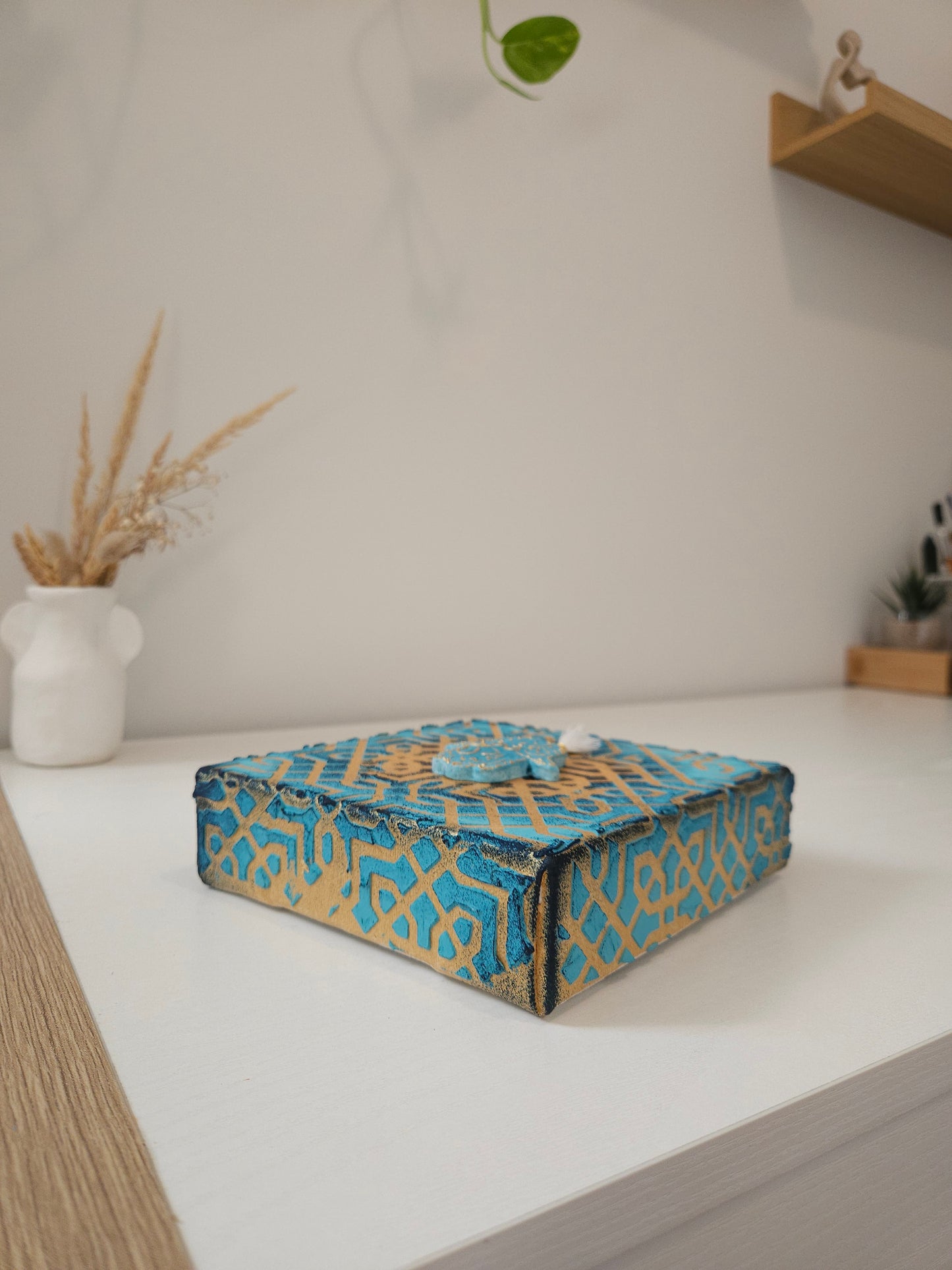 Toile décorative Hamsa Bleue et dorée 3D