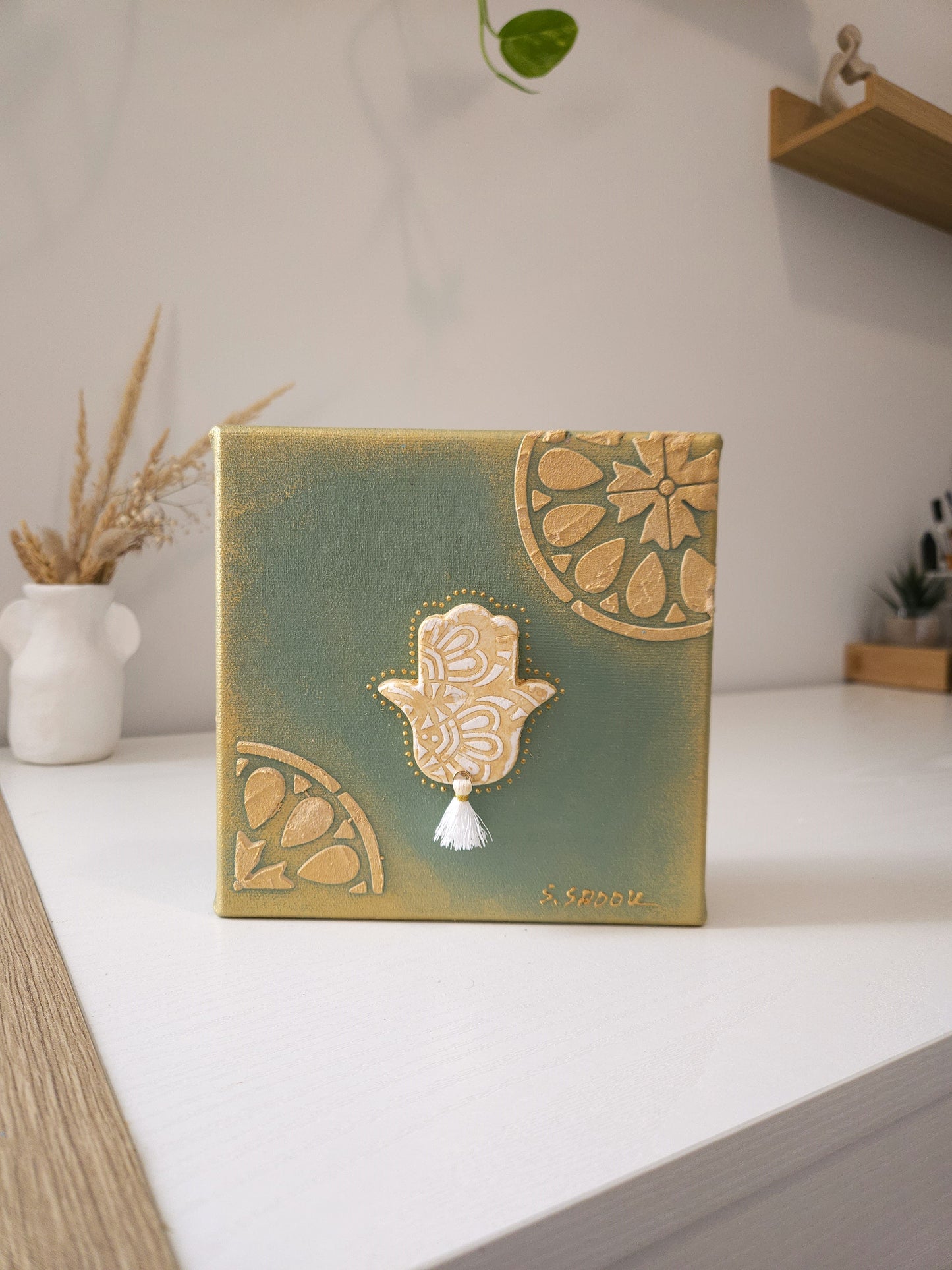 Toile Main de Fatma vert sauge 3D