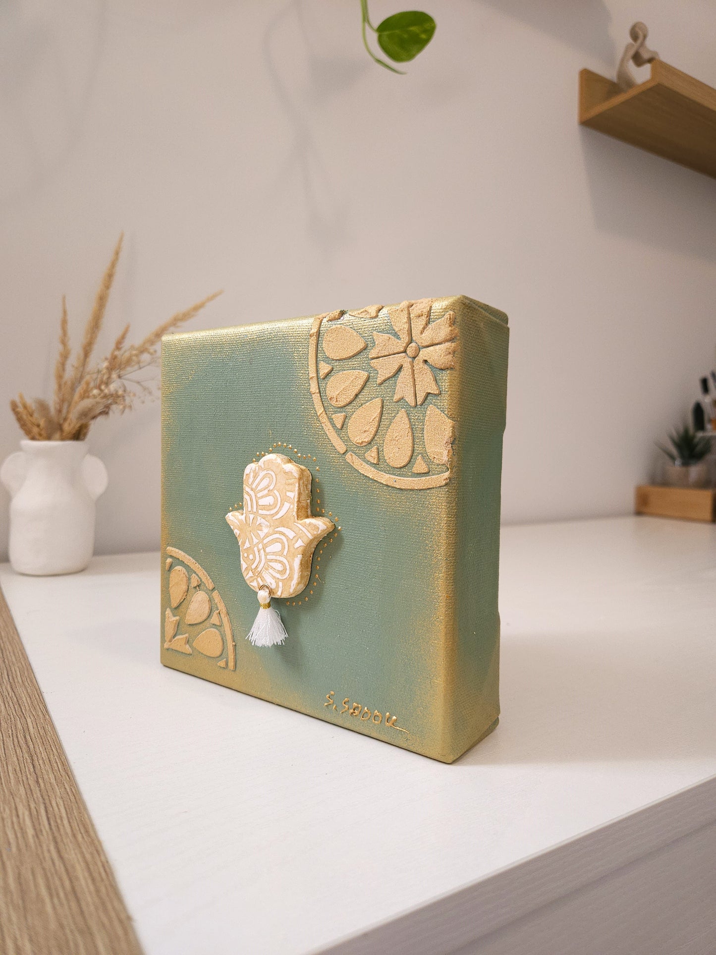 Toile Main de Fatma vert sauge 3D