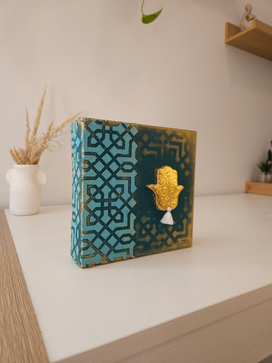 Toile décorative Hamsa Bleue et dorée 3D