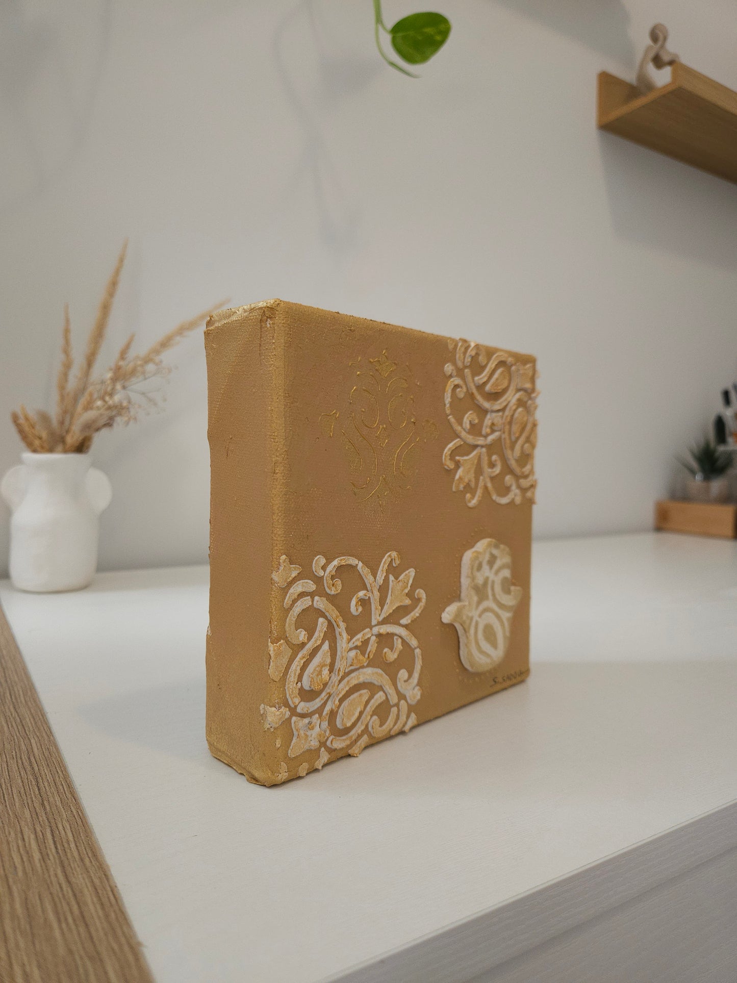 Toile décorative Hamsa dorée 3D