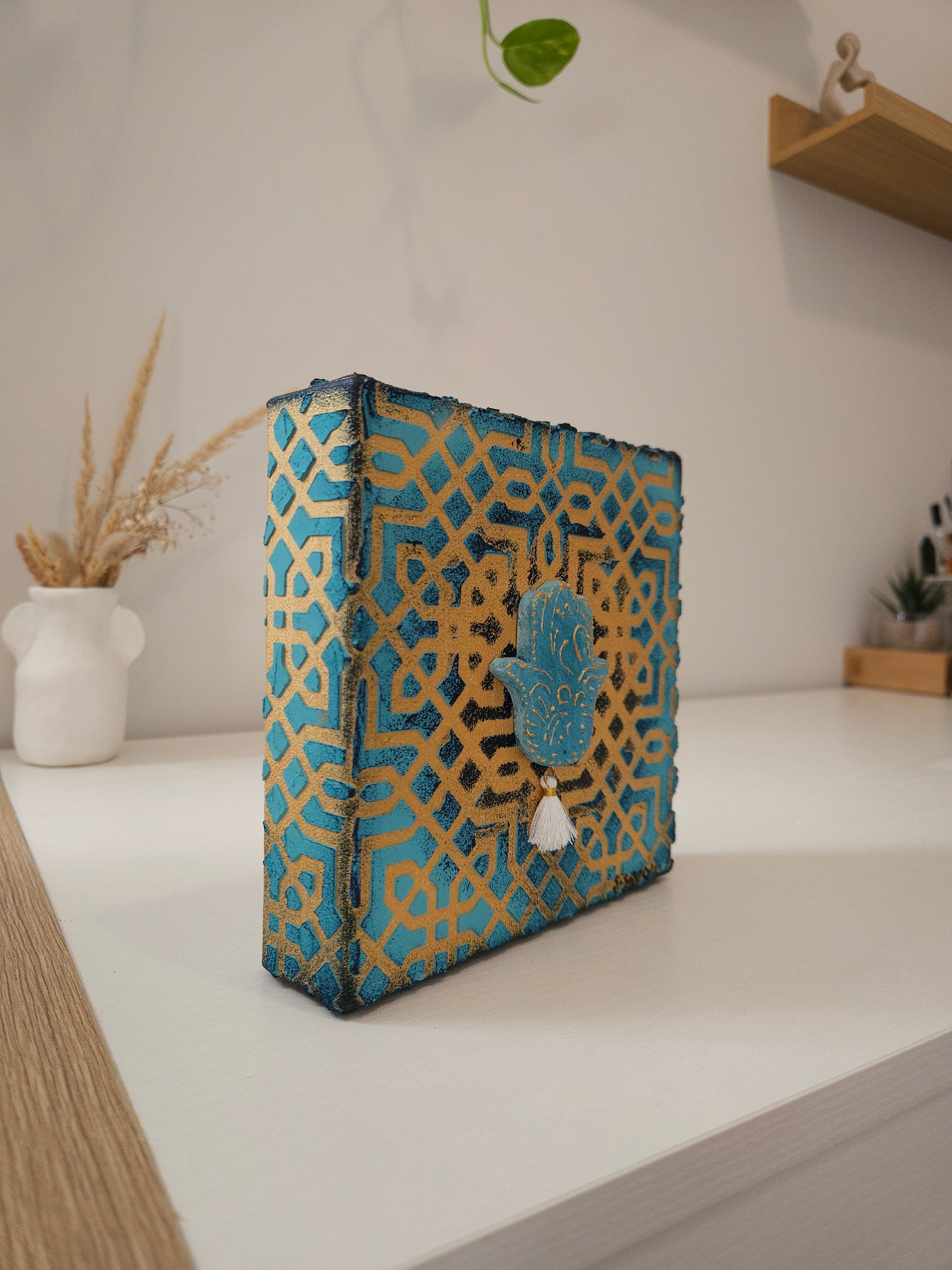 Toile décorative Hamsa Bleue et dorée 3D