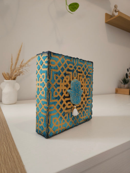 Toile décorative Hamsa Bleue et dorée 3D