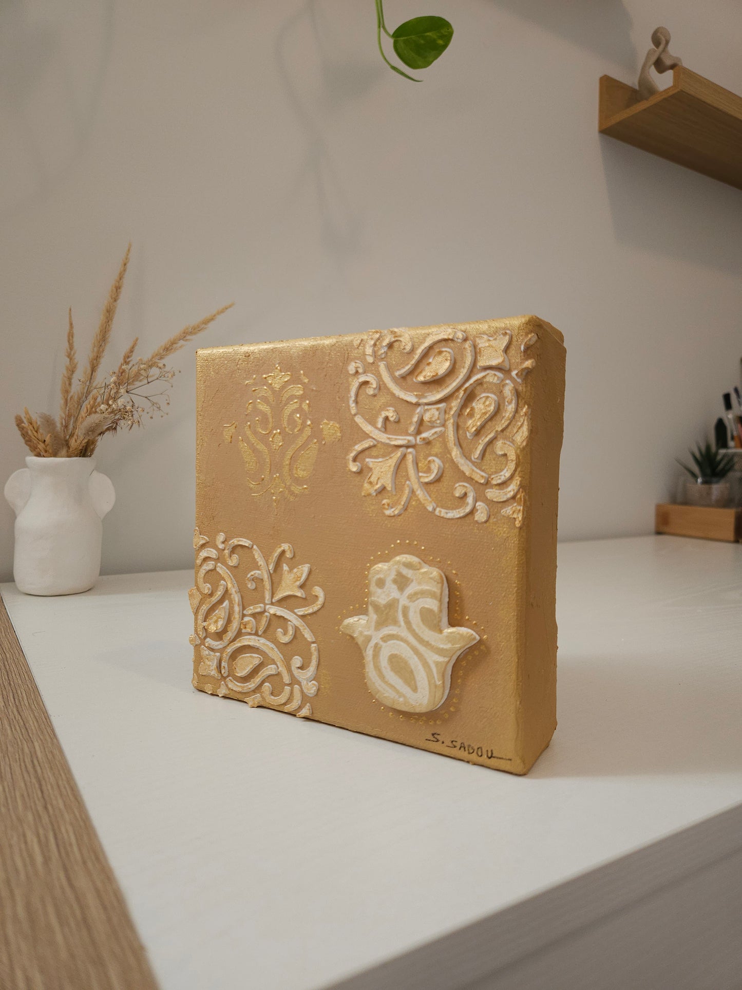 Toile décorative Hamsa dorée 3D