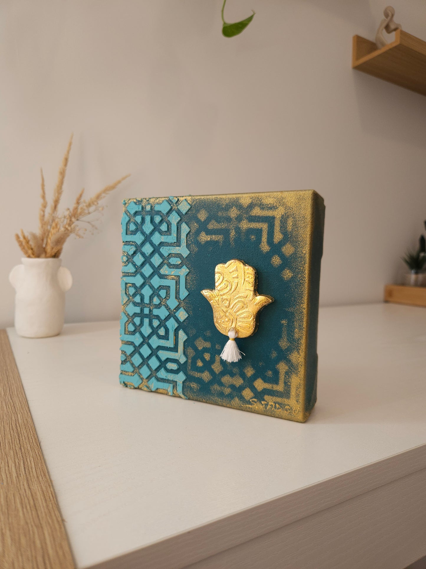 Toile décorative Hamsa Bleue et dorée 3D