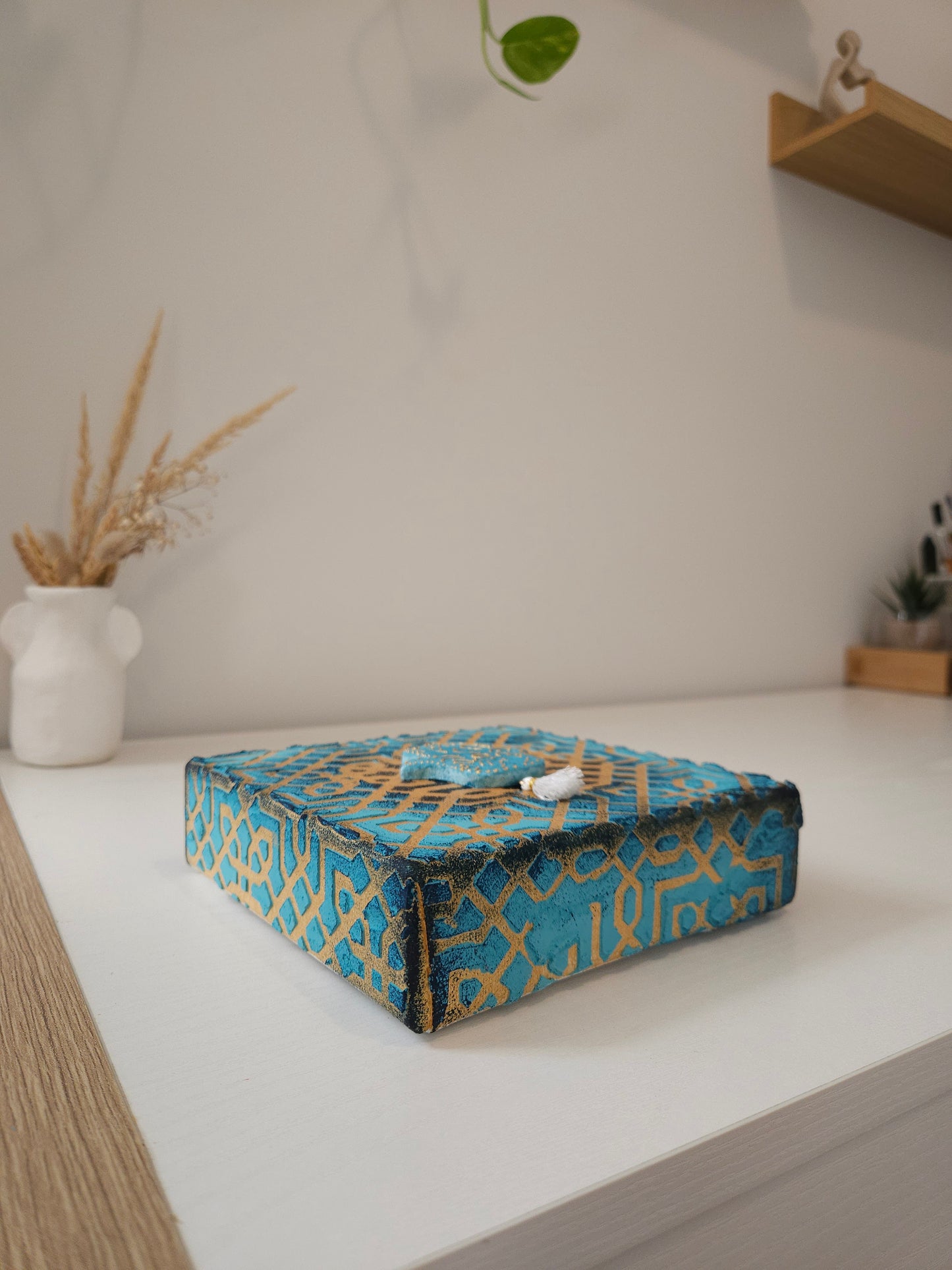 Toile décorative Hamsa Bleue et dorée 3D